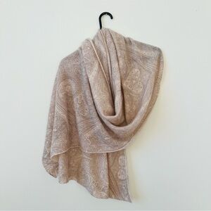 100% Cashmere Paisley Print Scarf Neutral Beige Wrap
